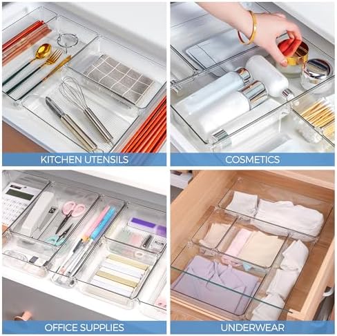 Ravinte 6 Pack Drawer Organizer, 3" x 6" Plastic Storage Bins