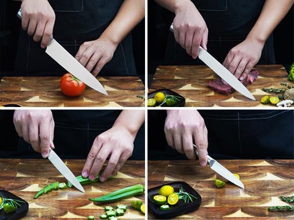 CHUSHIJI 6-Piece Silver Kitchen Knife Set | One-Piece Stainless Steel, Ultra-Sharp, Anti-Rust, Ergonomic Grip Knives with Universal Knife Block for Home Cooks & Beginners (silver)