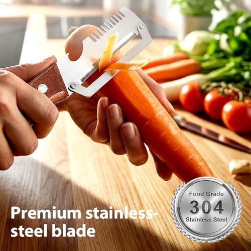 Premium Vegetable Peeler with Wooden Handle and Bottle Opener, Multi-Functional Vegetable Peeler for Kitchen, Kitchen Gadgets Tool for Fruit Pumpkin Peeling Potato Carrot Veggie Peeler (2)