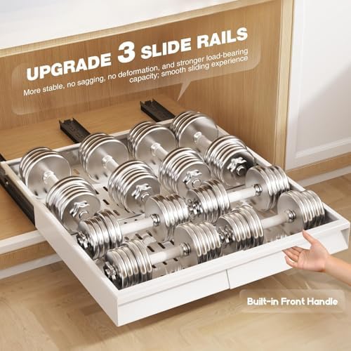 Seinloes Pull Out Cabinet Organizer, 4-Side Expandable to Fit Most Cabinets, 3 Rail Slide Out Drawers with Raising Pad for Framed & Frameless Cabinets, 13"-21" W x 17"-24" D, White, 2 Pack
