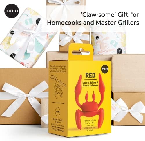 OTOTO 2 in 1 Silicone Spoon Rest & Steam Releaser - Large Spoon Holder for Stove Top - Unique and Useful Gift for Cooking - Heat Resistant Utensil Rest, Kitchen Gadgets, Red Gift (Red the Crab)