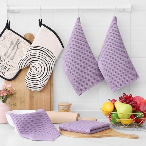 Homaxy 100% Cotton Waffle Weave Kitchen Dish Cloths 6-Pack, Lavender