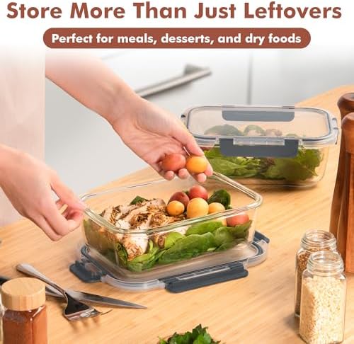 Razab 2 Pcs 1860ml / 63 Oz Large Glass Food Storage Containers with Lids - Glass Meal Prep Containers with Locking Lids for Roasting, Storing Leftover, Lunch Container, BPA Free, Microwave & Oven Safe