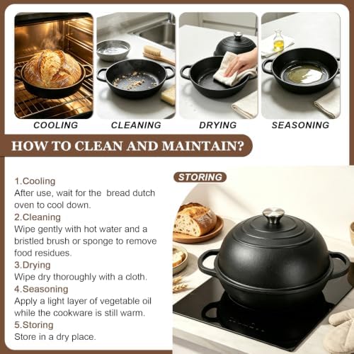 Cast Iron Bread Oven 6QT, Sourdough Bread Baking Pan with Lid