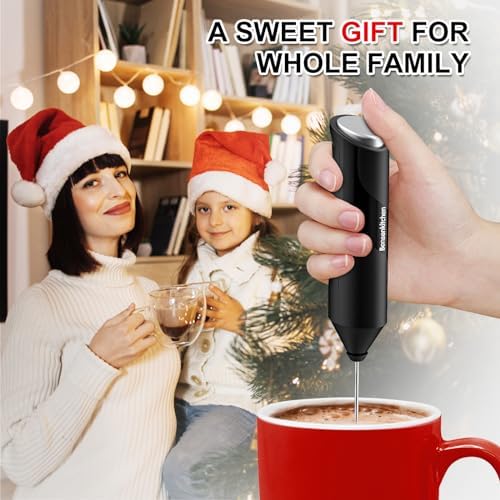 Bonsenkitchen Milk Frother for Coffee, Battery Operated, Black