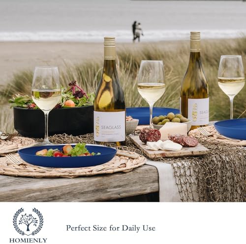 Homienly Deep Dinner Plates Unbreakable Wheat Straw Plate Set of 8 Microwave and Dishwasher Safe Kitchen Plates for Lunch, Camping, Outdoor, RV, Reusable Plastic Plates 9 inch (Ocean Series)