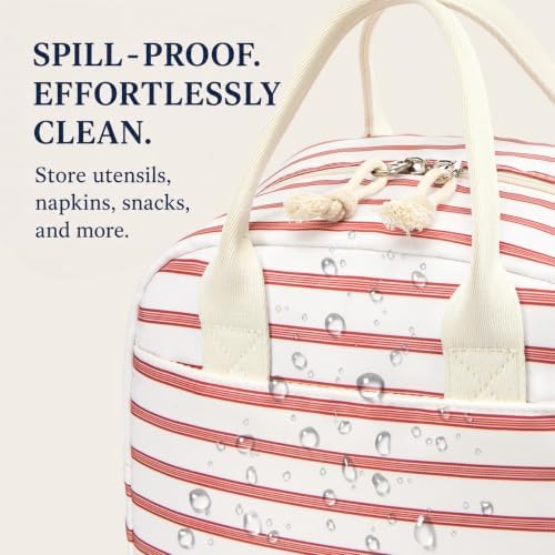 LOVELYWIND Lunch Box for Women, Insulated Lunch Bag, Pink Stripe Tote