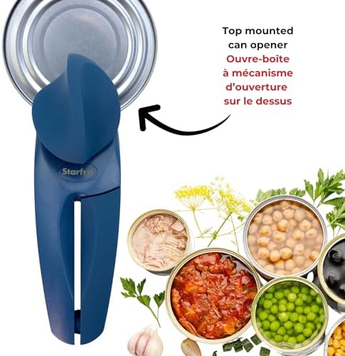 Starfrit MightiCan Can Opener, Safe Smooth-Cut, Comfort Grip, Blue