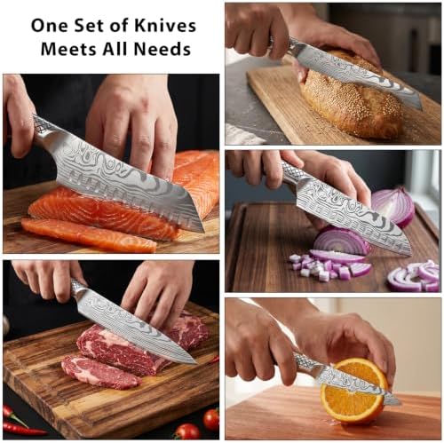 MOSFiATA Kitchen Knife Set 9 PCS with Foldable Roll Bag, Pro Stainless Steel 5Cr13MoV Ultra Sharp Santoku Knives with Honing Rod, Dishwasher Safe butcher Knife Set for Cooking Outdoor Travel