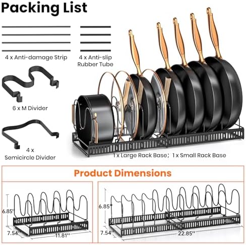 MUDEELA Expandable Pot Pan Lid Organizers inside Cabinet, 10 Divider-Black