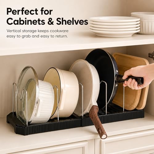 Pots and Pans Organizer Under Cabinet,Adjustable Pot and Pan Organizer Rack