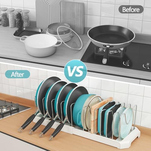 Expandable Pan Organizers Inside Cabinet with 12 Dividers White