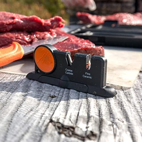 Outdoor Edge Edge-X, Pocket Sized 2-Stage Carbide/Ceramic Abrasive Knife Sharpener with Folding X-Base that Improves Stability for all Outdoor and Kitchen Knives