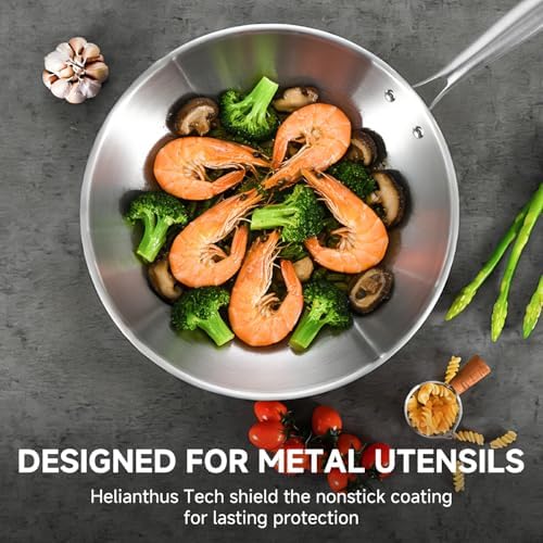 Inqibee 10 Inch Stainless Steel Wok Pan with Lid, Riveted Handle