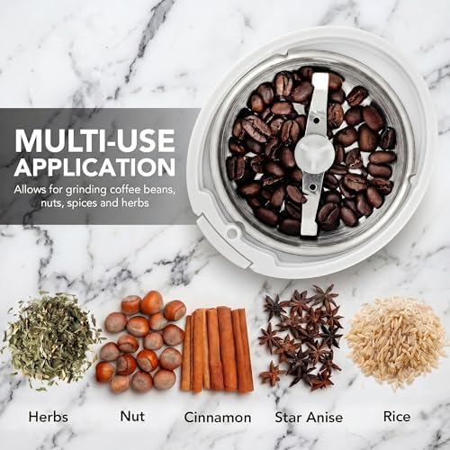 OVENTE Electric Coffee Grinder with One Touch Push-Button, White CG225W