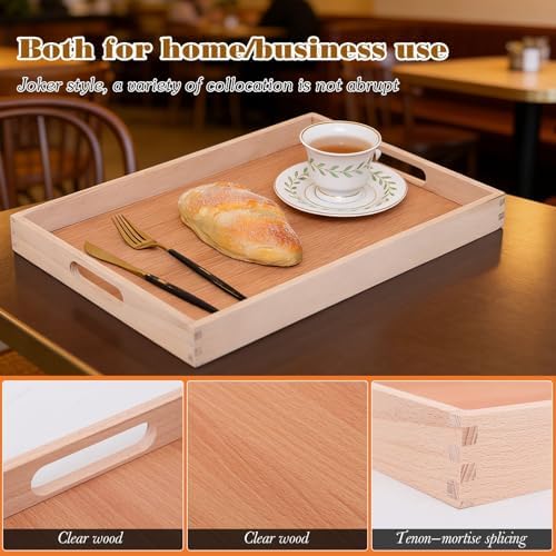 Wooden Serving Tray with Handles (17 Inches) – Decorative Serving Trays Platter for Breakfast in Bed, Lunch, Dinner,Ottoman, Appetizers, Patio, BBQ,Coffee Table, Party (Beech)