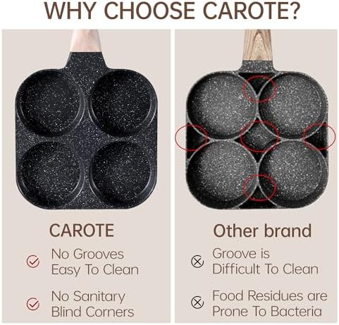 CAROTE 4-Cup Nonstick Granite Egg Pan, Black
