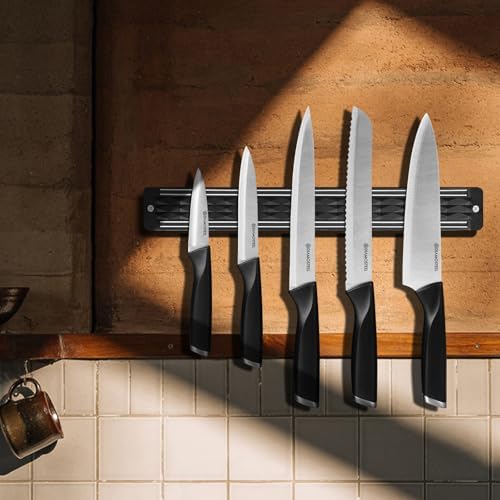 Black Knife Set with Magnetic Strip for Wall,6-Piece