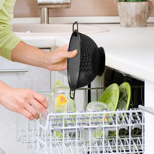 2PCS Black Colander for Kitchen, 3QT and 5QT, Stainless Steel Pasta Strainer with Handle, Pasta Strainer for Fruits Vegetables Cooking Food, Dishwasher Safe