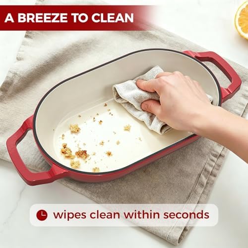 Wildone Enameled Cast Iron Dutch Oven Pot with Lid, Oval Bread Oven