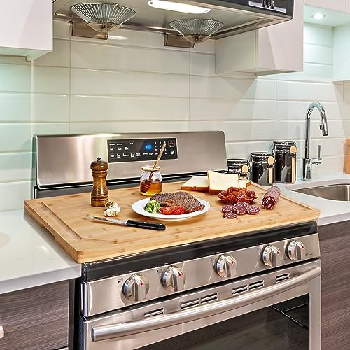 30 x 20 Extra Large Bamboo Cutting Board for Kitchen, Cutting Board Stove Top Cover, Butcher Block Chopping Board with Handle and Juice Groove, Large Charcuterie Board Over the Sink