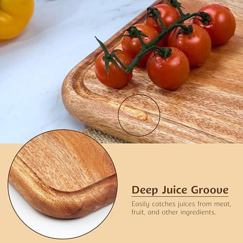 VieWood Khaya Wood Cutting Board, Wooden Chopping Board with Juice Groove & Handle Hole for Meat, Cheese, Vegetables, Bread, and Charcuterie (Japanese Style)