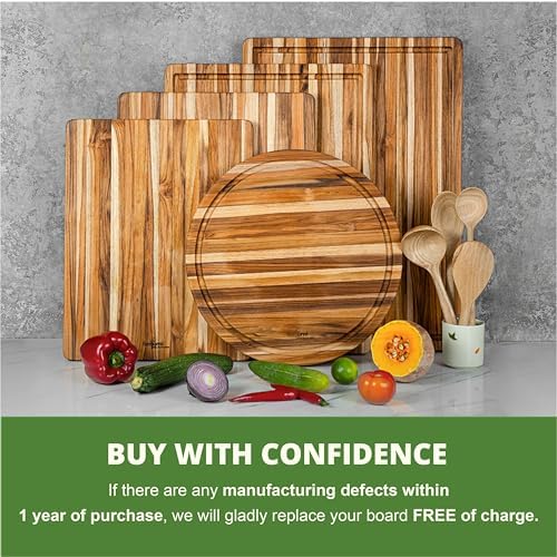 BEEFURNI Teak Wood Board with Juice Groove & Hanging Hole (14x10x0.6")