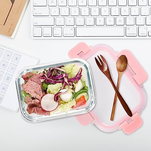 GULFLIN 12 Pack, 12oz Small Glass Food Storage Containers, Pink Set