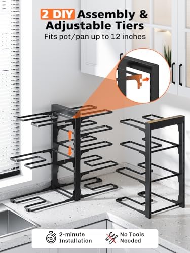 MUDEELA 8-Tier Heavy Duty Pots and Pans Organizer under Cabinet, Black