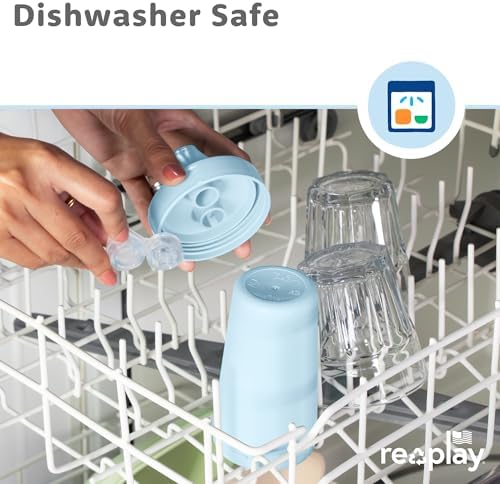 Re-Play Spill-Proof Sippy Cups for Toddlers - Kids Reusable 10 Oz Set of 4, Dishwasher & Microwave Safe, Made in USA, Cool Blues