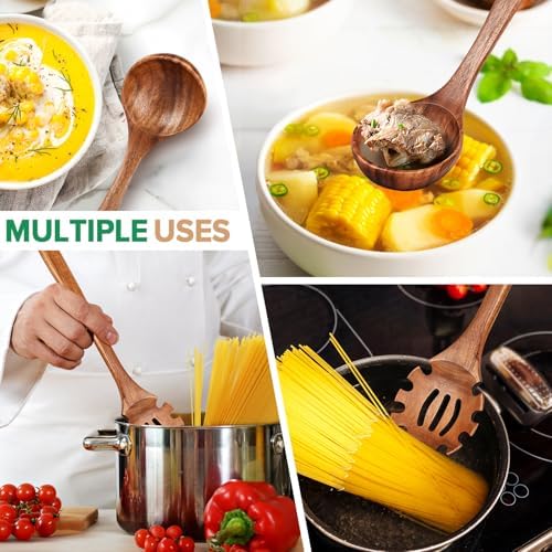 Wooden Soup Ladle Spoon & Spaghetti Pasta Spoons Utensil Set of 2