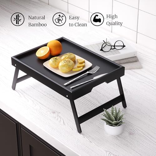 VERTORGAN 3 Pack Bamboo Bed Tray Table,Serving Tray(Black)