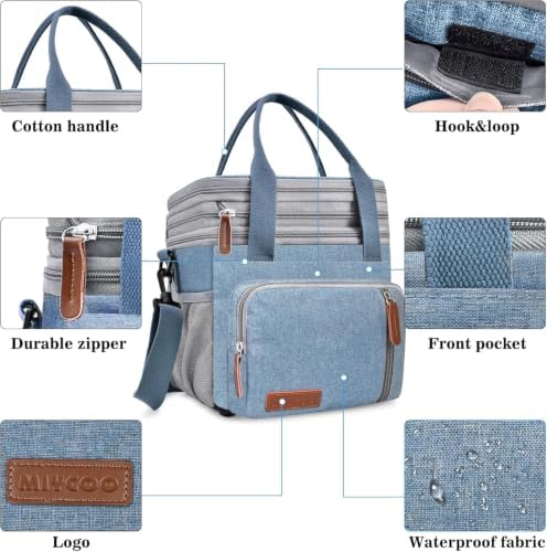 MIYCOO Lunch Bag for Men & Women, Expandable Double Deck Lunch Box, 15L