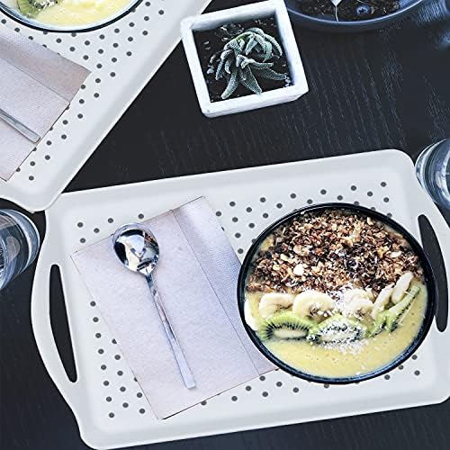 ECOIOU Non Slip Food Serving Tray with Handles, White