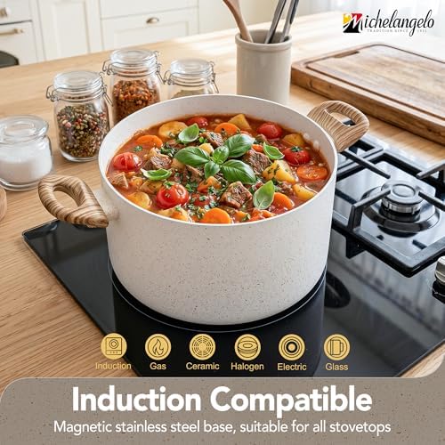 MICHELANGELO Nonstick Cooking Pot - 6 Quart Soup Pot with Lid for Family Meals, Non-Toxic Stockpot with Stay-Cool Handles, Induction Ready, Easy Cleanup, PFOA & PFOS Free