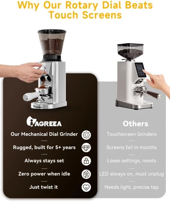IAGREEA Coffee Grinder for Home Use, Conical Burr Espresso Grinder 48 Grind