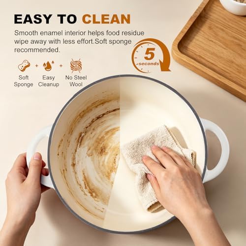 4-QT Enameled Cast Iron Round Dutch Oven With Lid,Oven safe,Cream