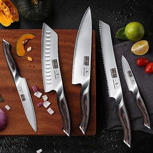 HOSHANHO Knife Set with Magnetic Knife Holder, 6PCS Kitchen Knife Sets