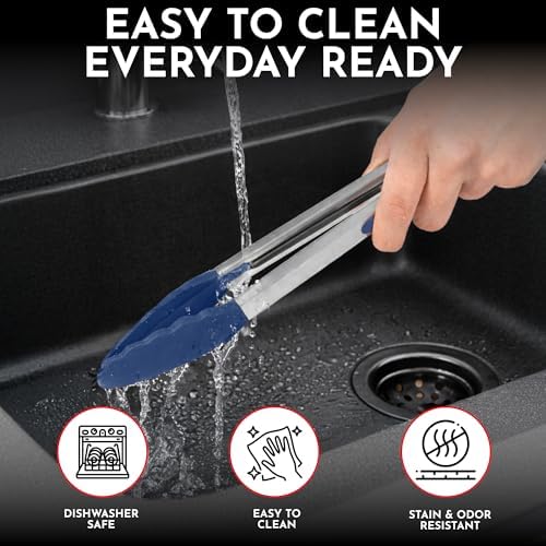 Kitchen Tongs - 12, 9 & 7 Inch Locking Silicone Tongs for Cooking, Set of 3
