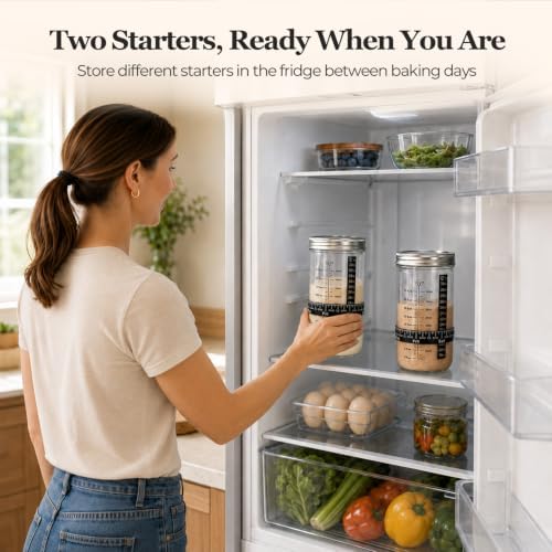 ComSaf Sourdough Starter Jars, 2 Pack Wide Mouth Glass Jars 34oz (1L)