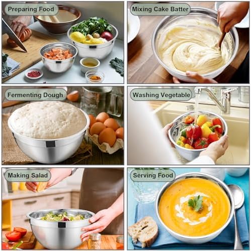 P&P CHEF Mixing Bowls with Lids Set of 6, Nesting Salad Bowl, Black