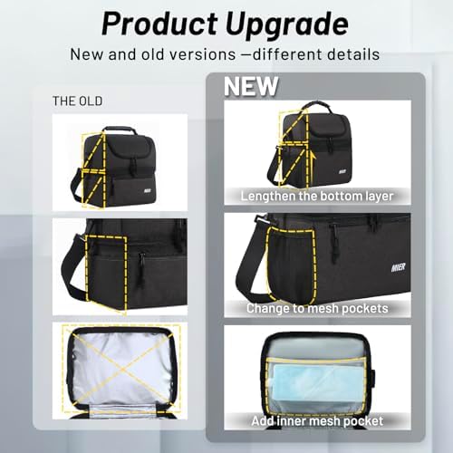 MIER Insulated Lunch Box Bags for Men Women, Dual Compartment, Dark Grey