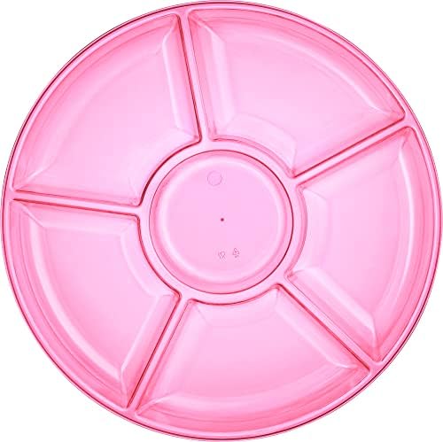 Plasticpro 6 Sectional Round Plastic Serving Tray/Platters Pink Pack of 8