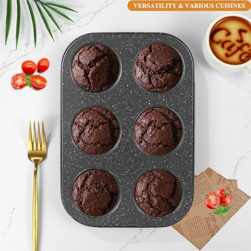 Walooza Nonstick 6-Cup Muffin Pan, Carbon Steel Cupcake Baking Tray, Small Cheesecake Pan for Toaster Oven, Easy Clean & Dishwasher Safe