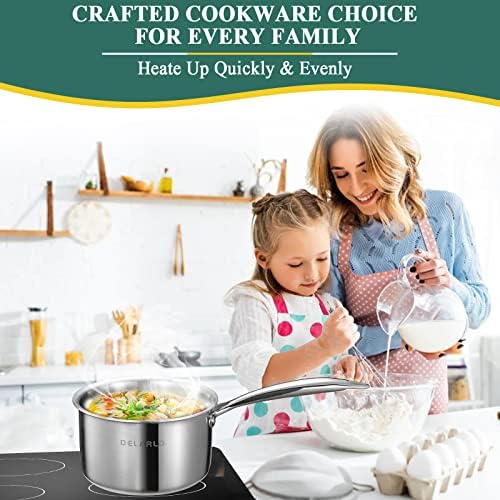DELARLO Full-body Clad Tri-Ply Stainless Steel 2.5 Quart Saucepan with Lid