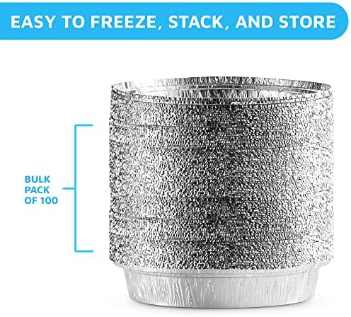 MontoPack 7” Round 100 Pack Aluminum Foil Pans with Clear Lids | Disposable Containers with Straight Walls for Storing, Baking, Meal Prep & Reheating | Freezer & Oven Safe, Recyclable