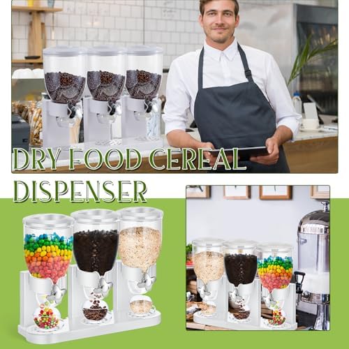 1 Pack Triple Cereal Dispenser 2L, Countertop Dry Food Dispenser, White