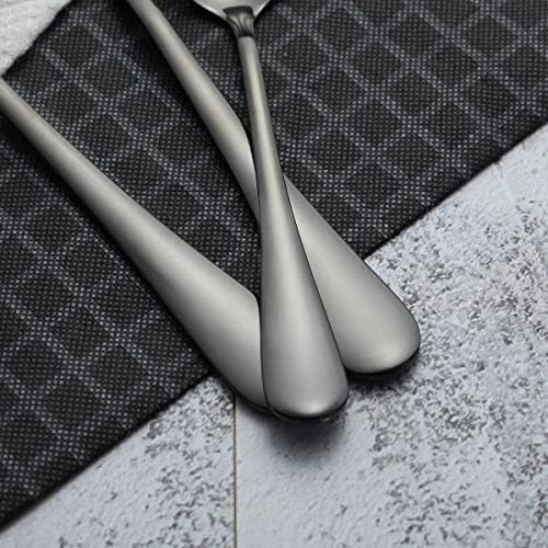 Berglander Stainless Steel Black Titanium Plated Flatware Serving Set 6 Pieces, 5 Serving Pieces of 45 Pieces Flatware With 1 Cake Server, Serving Silverware Set (Shiny Black)