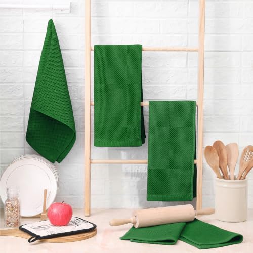 Homaxy 100% Cotton Waffle Weave Kitchen Dish Towels 4-Pack, Forest