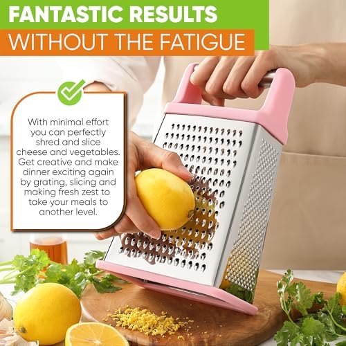 Spring Chef Stainless Steel XL Cheese Grater for Kitchen, Pink Lemonade